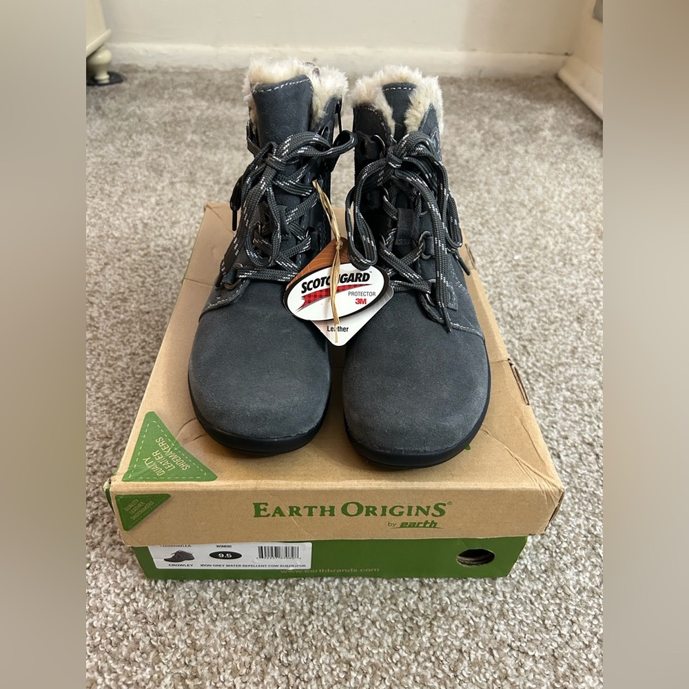 Earth Origins Crowley Iron Gray Suede & Faux Fur Ankle Boots (9.5)(NIB)
